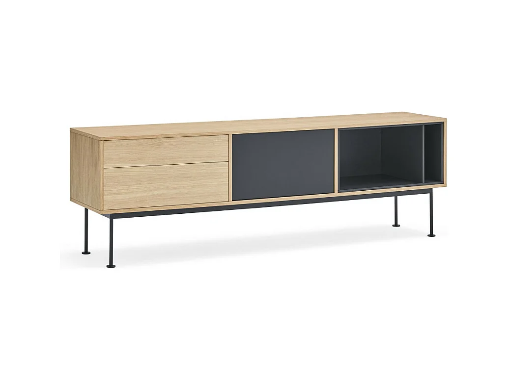 Yoko - Meuble tv 1 porte 2 tiroirs en bois L180cm : Couleur - Gris anthracite