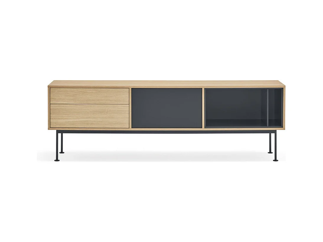 Yoko - Meuble tv 1 porte 2 tiroirs en bois L180cm : Couleur - Gris anthracite