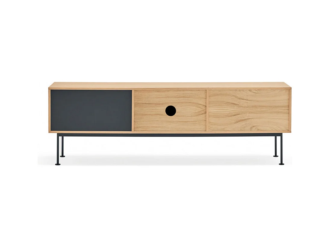 Yoko - Meuble tv 1 porte 2 tiroirs en bois L180cm : Couleur - Gris anthracite