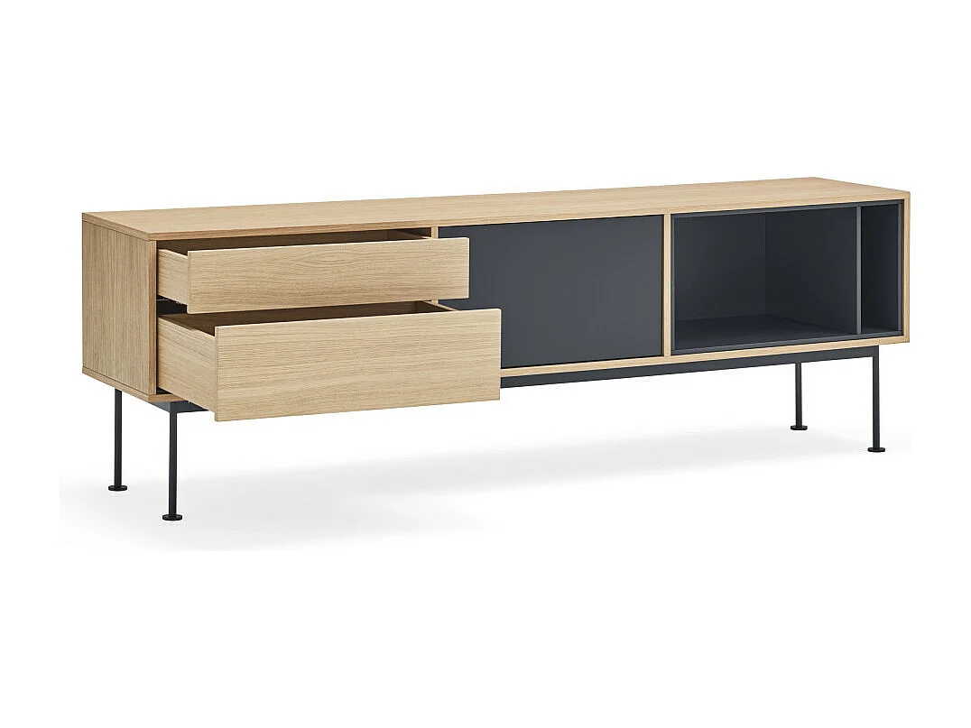 Yoko - Meuble tv 1 porte 2 tiroirs en bois L180cm : Couleur - Gris anthracite