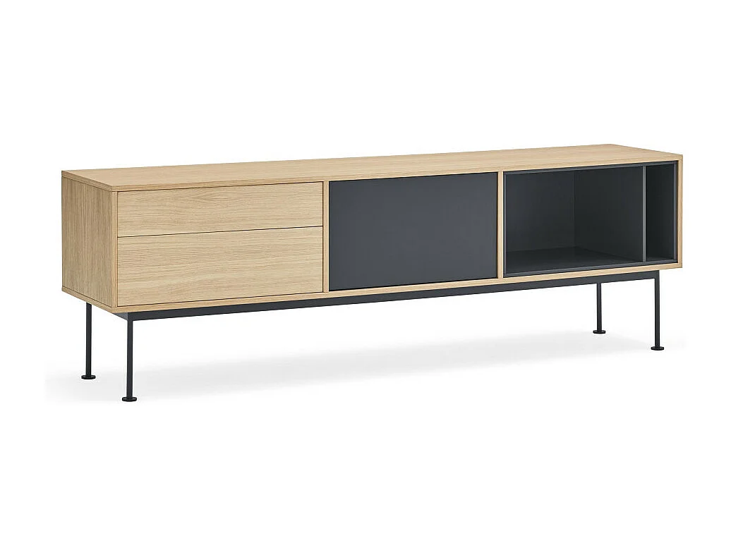 Yoko - Meuble tv 1 porte 2 tiroirs en bois L180cm : Couleur - Gris anthracite