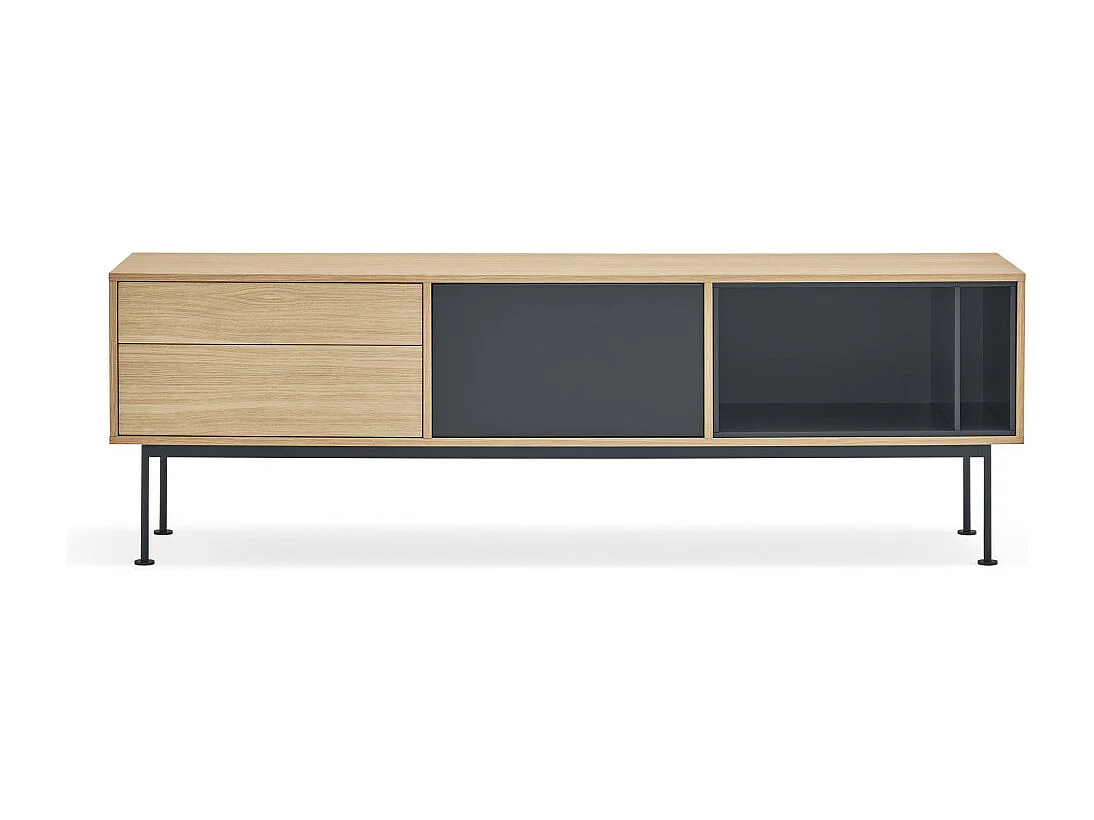 Yoko - Meuble tv 1 porte 2 tiroirs en bois L180cm : Couleur - Gris anthracite