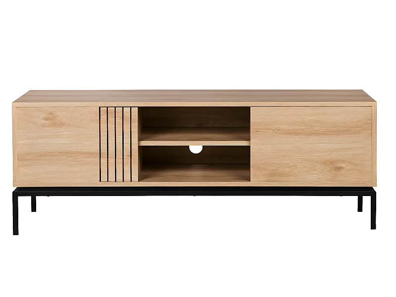 Krokom - Meuble TV 2 portes en bois et métal L150cm - Bois clair