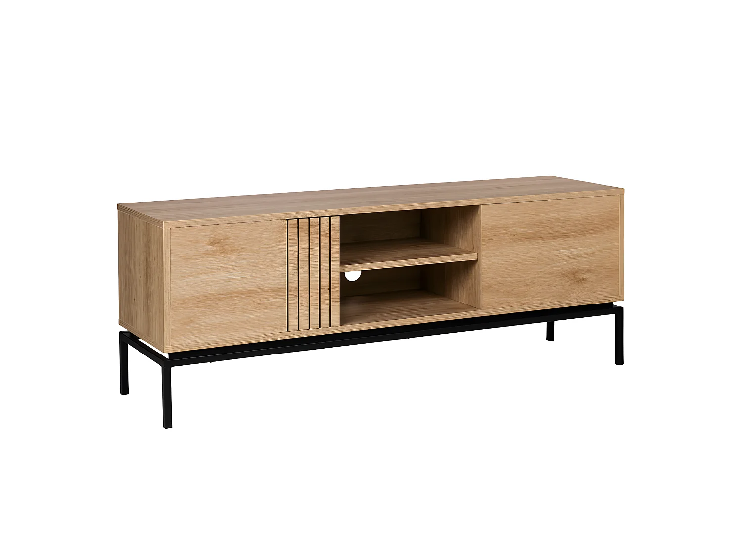 Krokom - Meuble TV 2 portes en bois et métal L150cm - Bois clair