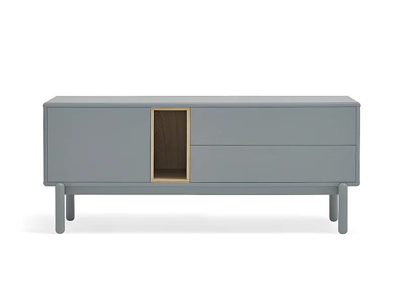 Corvo - Meuble tv 1 porte 1 niche et tiroir en bois L140cm - Gris perle