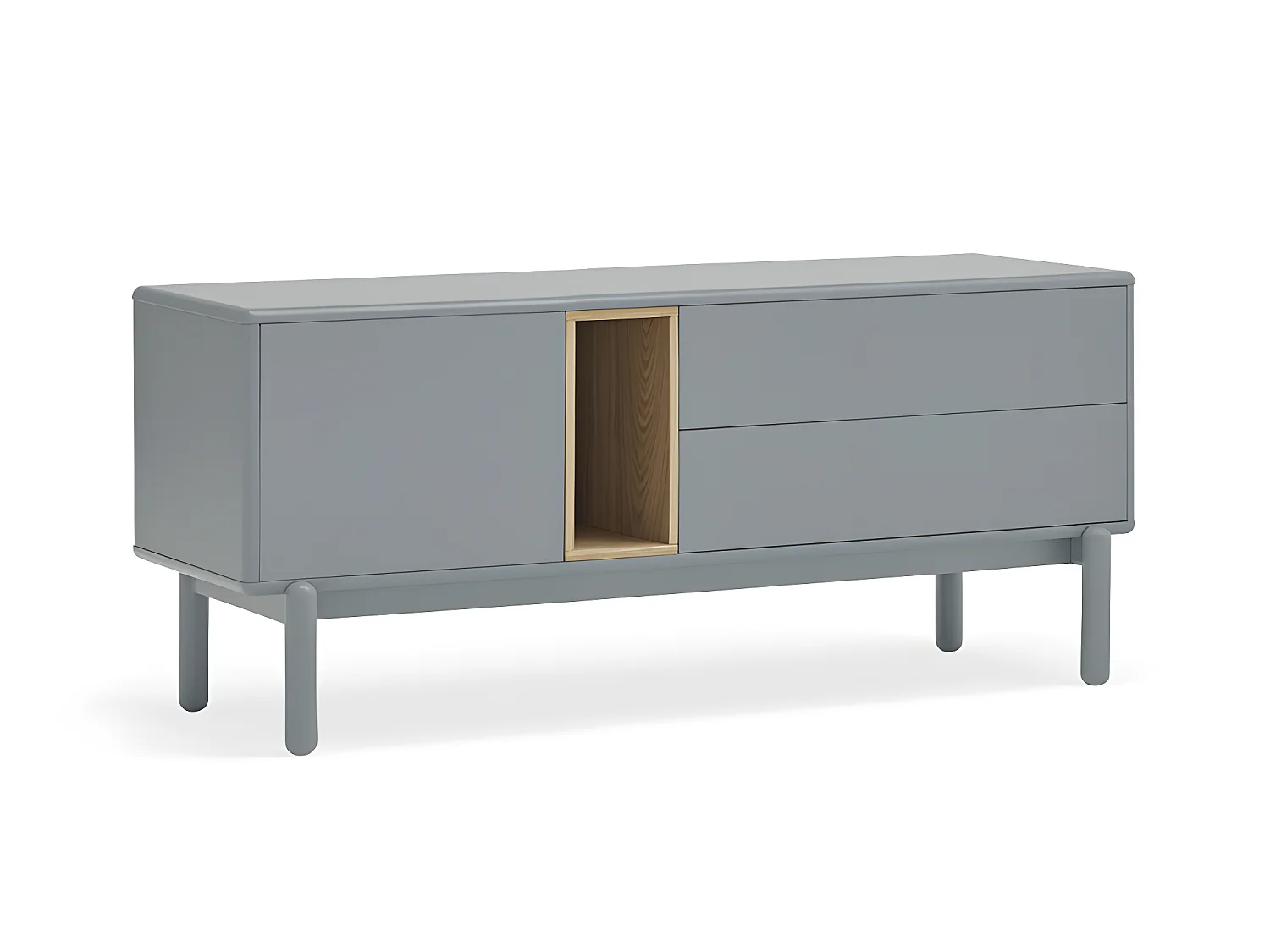 Corvo - Meuble tv 1 porte 1 niche et tiroir en bois L140cm - Gris perle