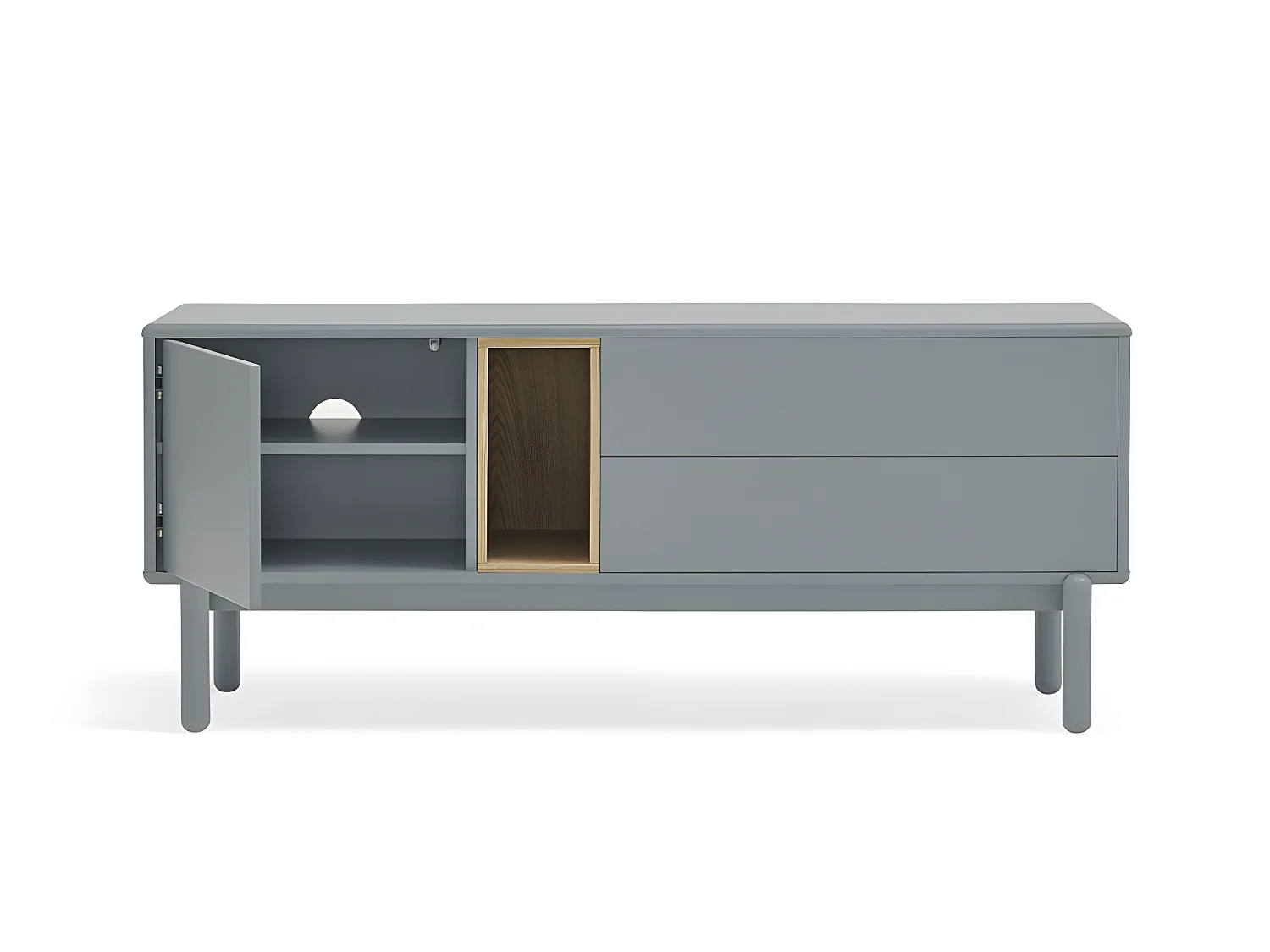 Corvo - Meuble tv 1 porte 1 niche et tiroir en bois L140cm - Gris perle