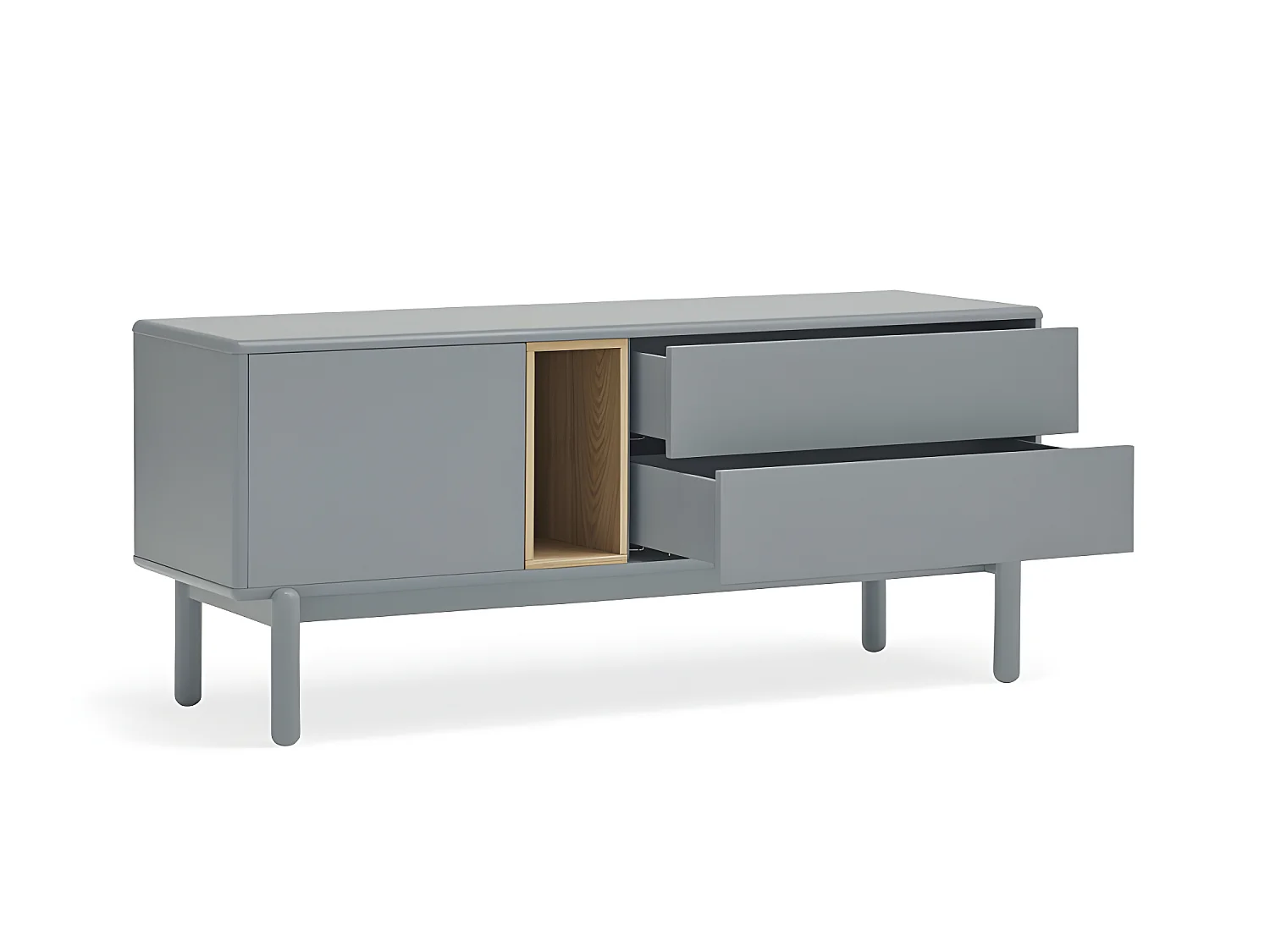 Corvo - Meuble tv 1 porte 1 niche et tiroir en bois L140cm - Gris perle