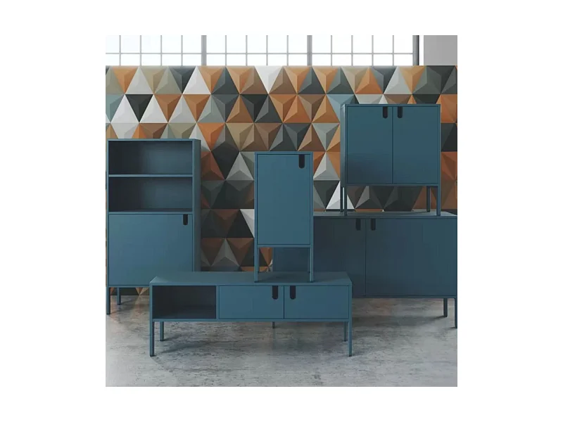 Uno - Meuble TV en bois 2 portes L137cm : Couleur - Bleu Canard