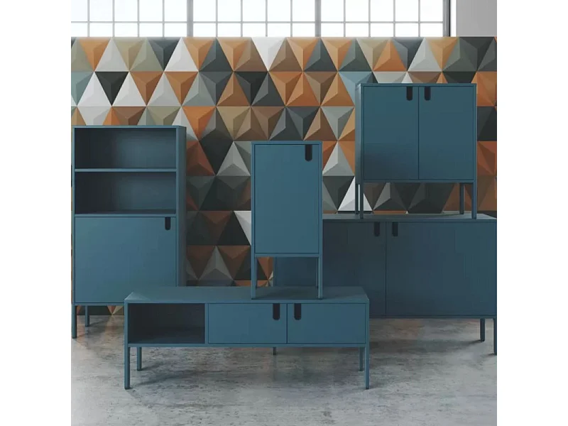 Uno - Meuble TV en bois 2 portes L137cm : Couleur - Bleu Canard