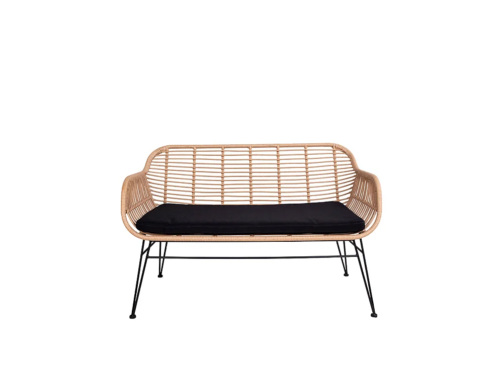 TRIESTE - Banquette indoor/outdoor aspect rotin et métal avec coussin