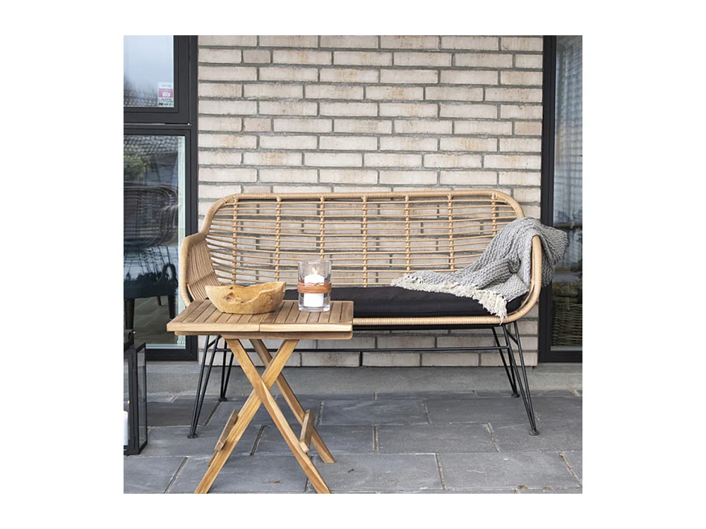 TRIESTE - Banquette indoor/outdoor aspect rotin et métal avec coussin