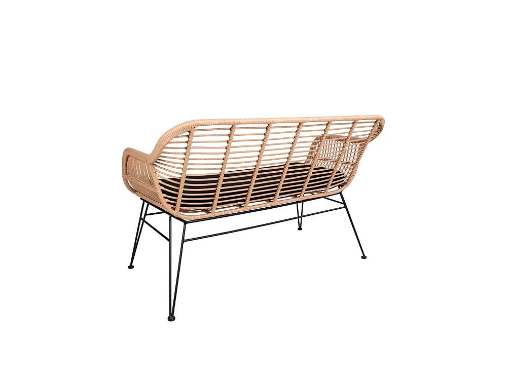 TRIESTE - Banquette indoor/outdoor aspect rotin et métal avec coussin