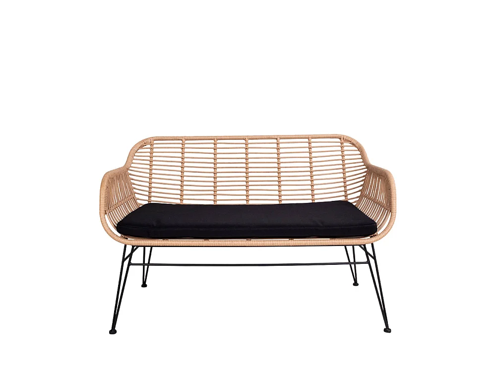 TRIESTE - Banquette indoor/outdoor aspect rotin et métal avec coussin