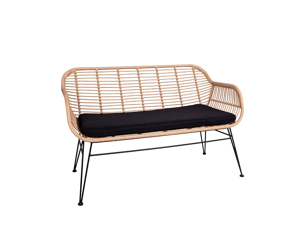 TRIESTE - Banquette indoor/outdoor aspect rotin et métal avec coussin