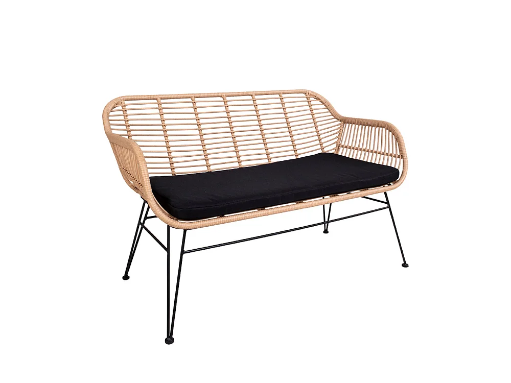TRIESTE - Banquette indoor/outdoor aspect rotin et métal avec coussin