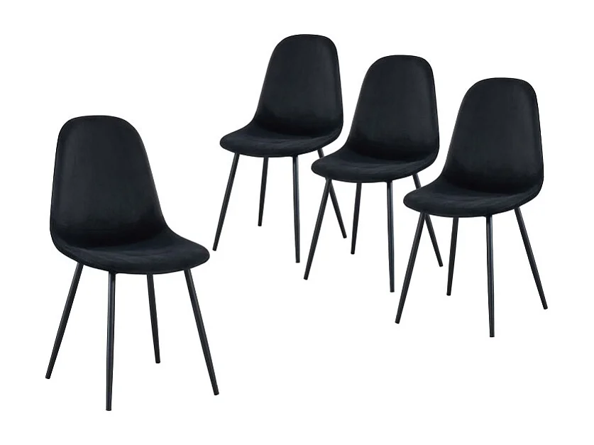 Lot de 4 chaises LENA velours noir pieds métal noir