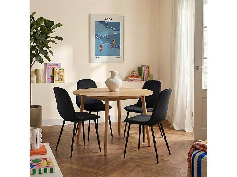 Lot de 4 chaises LENA velours noir pieds métal noir