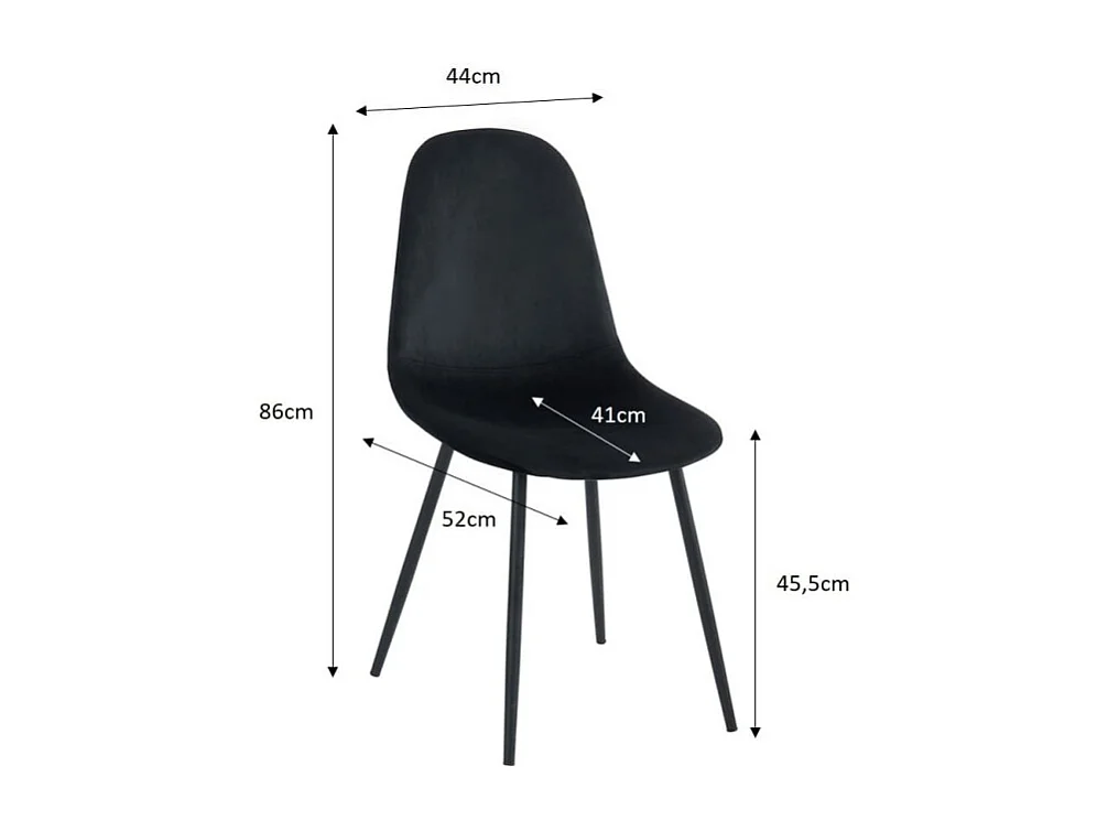Lot de 4 chaises LENA velours noir pieds métal noir