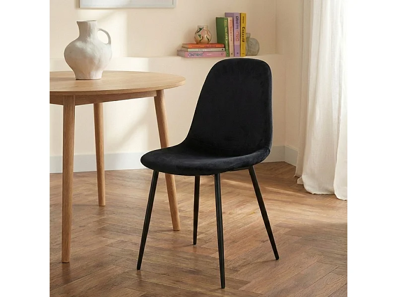 Lot de 4 chaises LENA velours noir pieds métal noir
