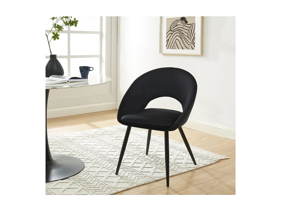 Chaise LEONIE velours noir pieds métal noir