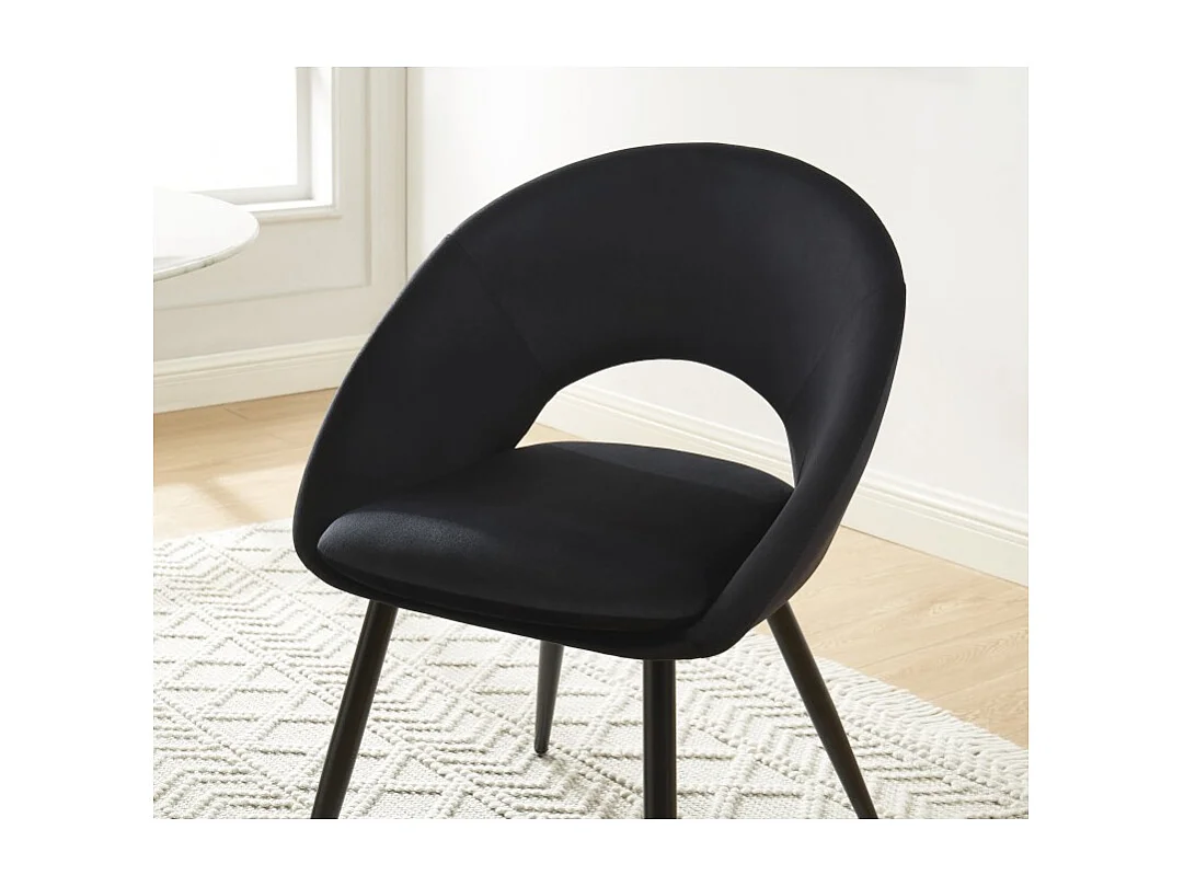 Chaise LEONIE velours noir pieds métal noir