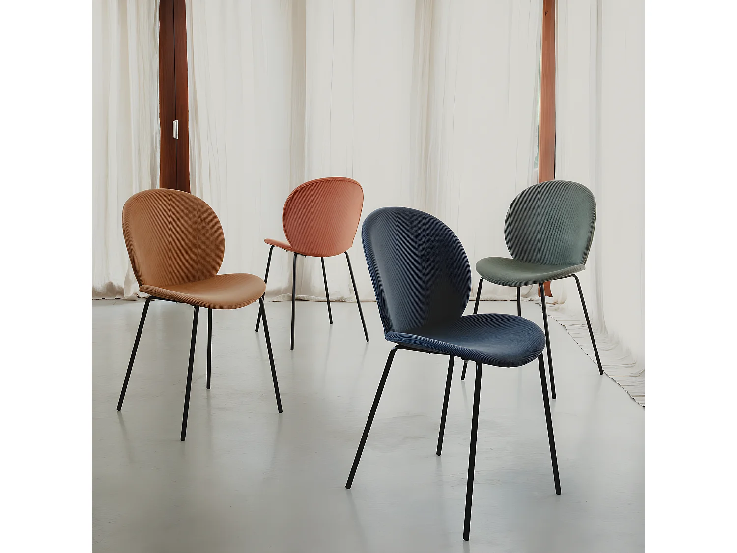 Bonnet - Lot de 2 chaises en velours côtelé et métal - Terracotta