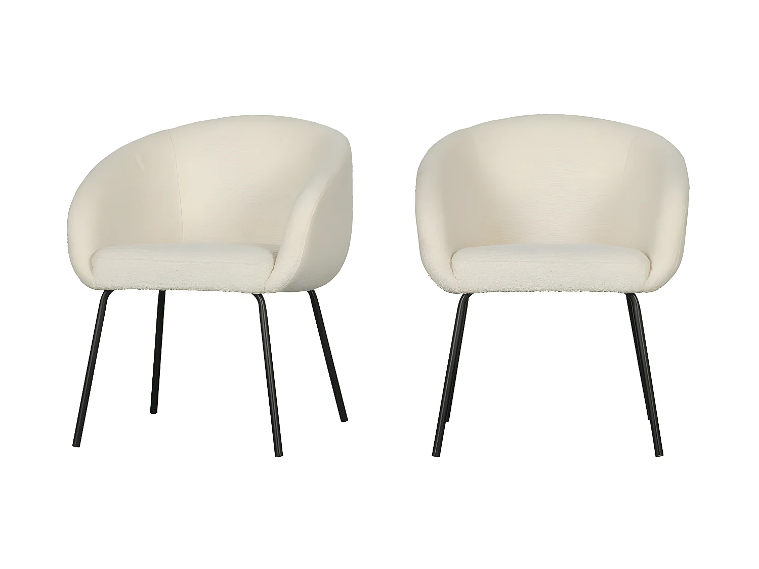 Noelle - Lot de 2 chaises en tissu bouclette et métal - Ecru