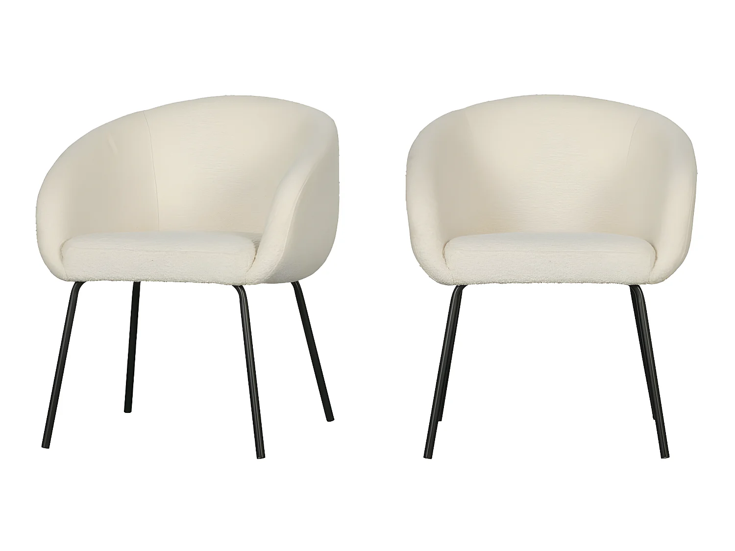 Noelle - Lot de 2 chaises en tissu bouclette et métal - Ecru