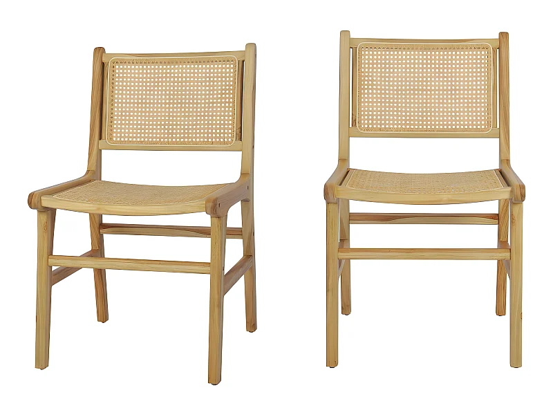 Basuki - Lot de 2 chaises en teck et cannage - Bois clair