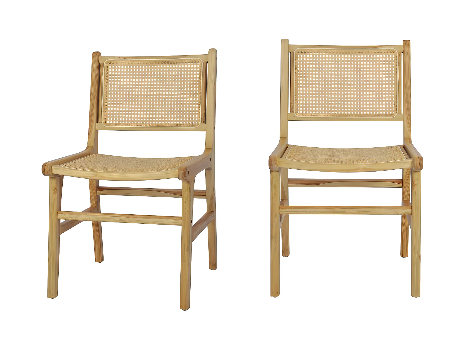 Basuki - Lot de 2 chaises en teck et cannage - Bois clair
