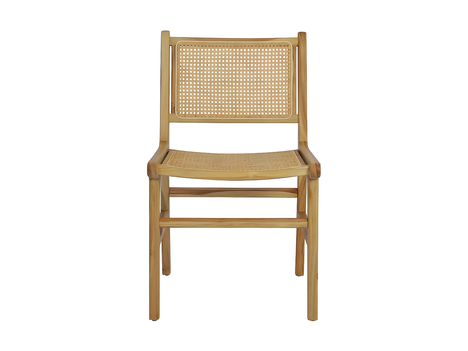 Basuki - Lot de 2 chaises en teck et cannage - Bois clair