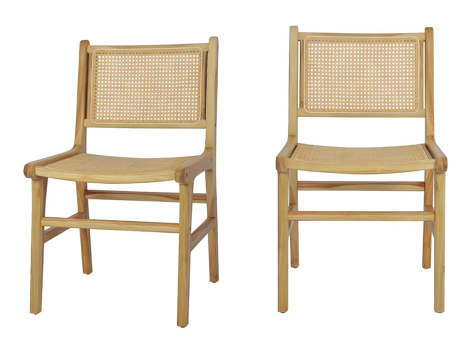 Basuki - Lot de 2 chaises en teck et cannage - Bois clair
