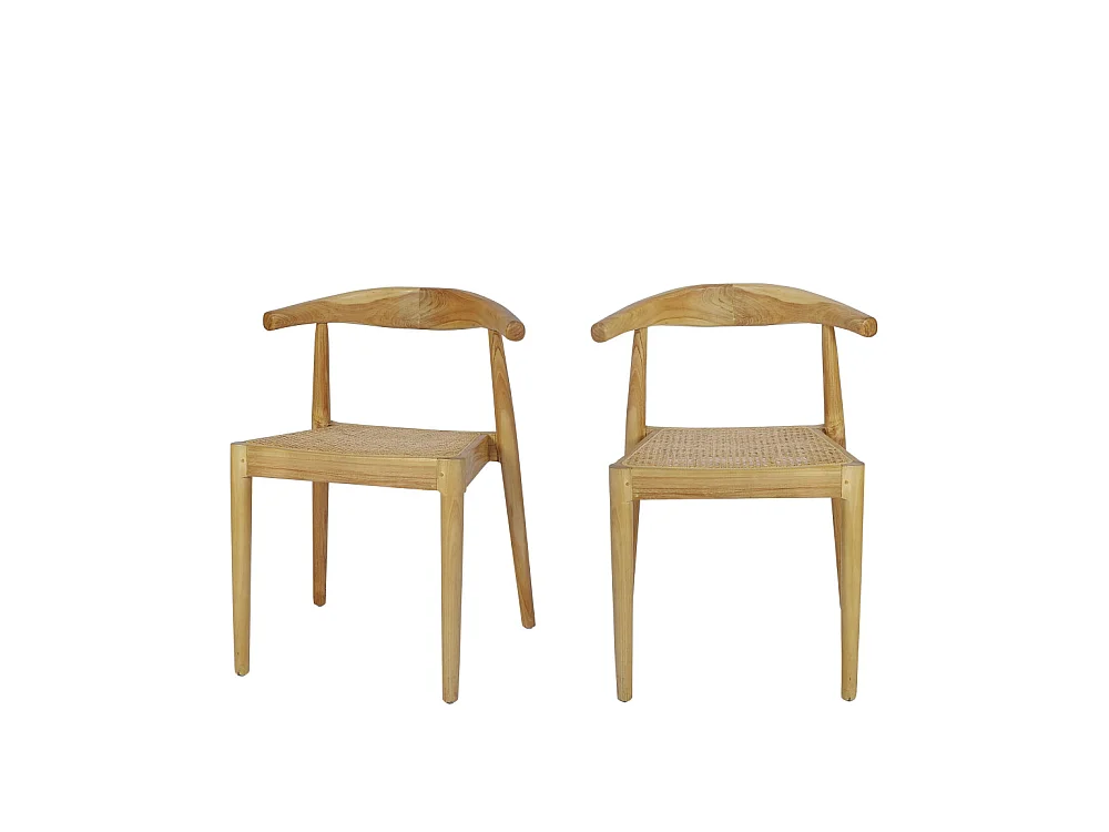 Bunga - Lot de 2 chaises en teck et cannage - Bois clair