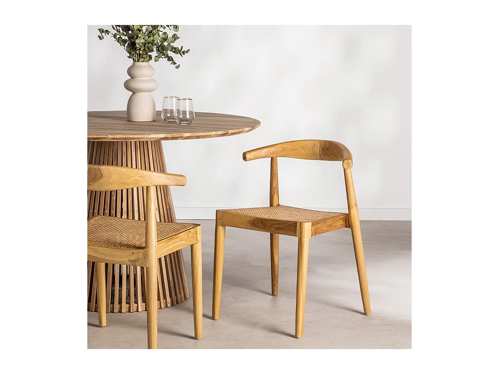 Bunga - Lot de 2 chaises en teck et cannage - Bois clair
