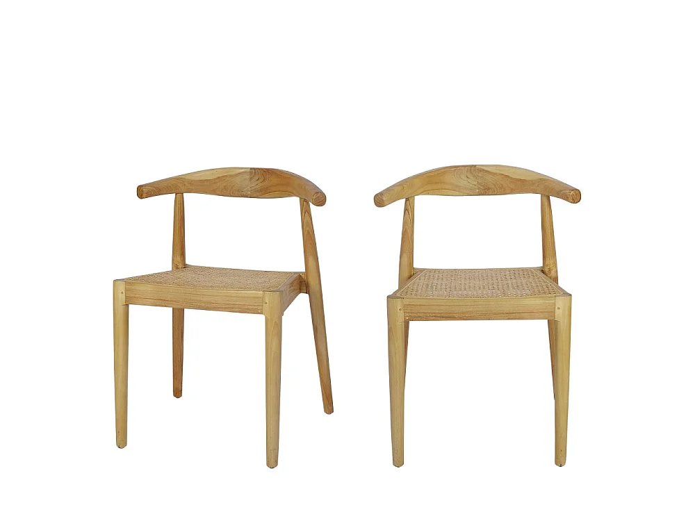 Bunga - Lot de 2 chaises en teck et cannage - Bois clair
