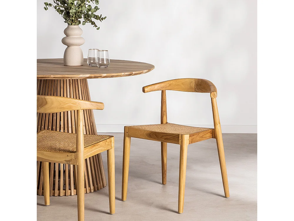 Bunga - Lot de 2 chaises en teck et cannage - Bois clair