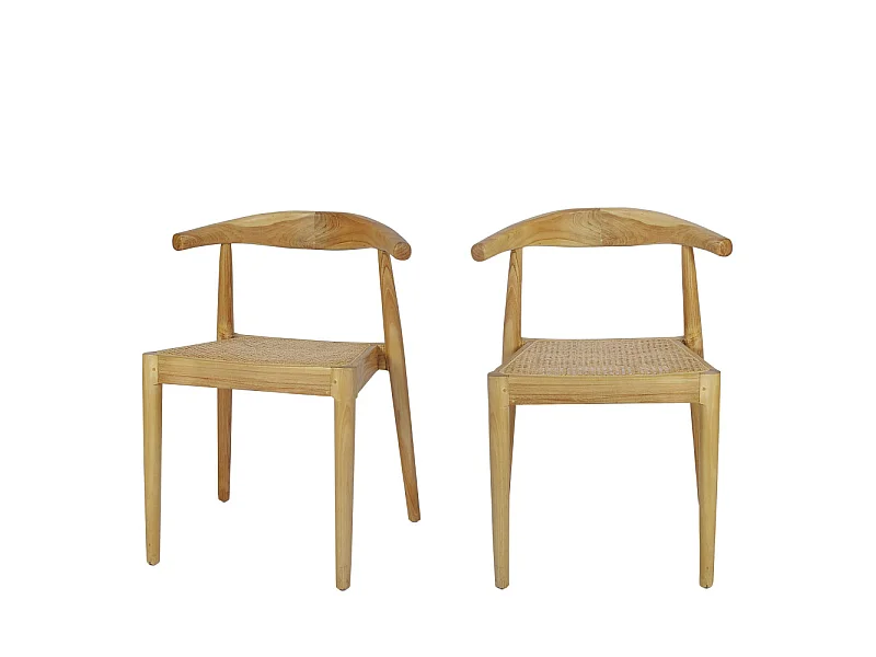Bunga - Lot de 2 chaises en teck et cannage - Bois clair