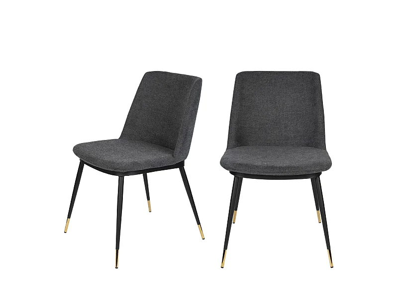 Lionel - Lot de 2 chaises en tissu et métal - Couleur - Gris foncé