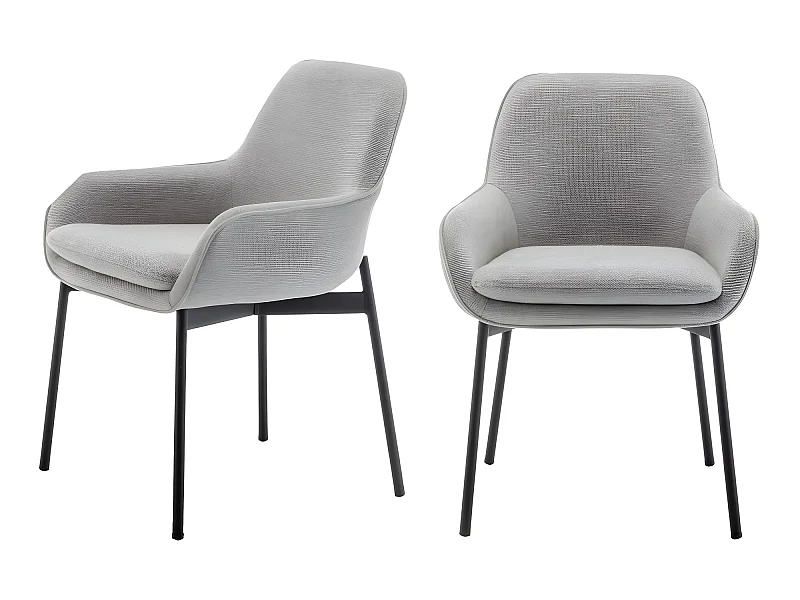 Haas - Lot de 2 fauteuils de table en tissu et métal - Gris clair