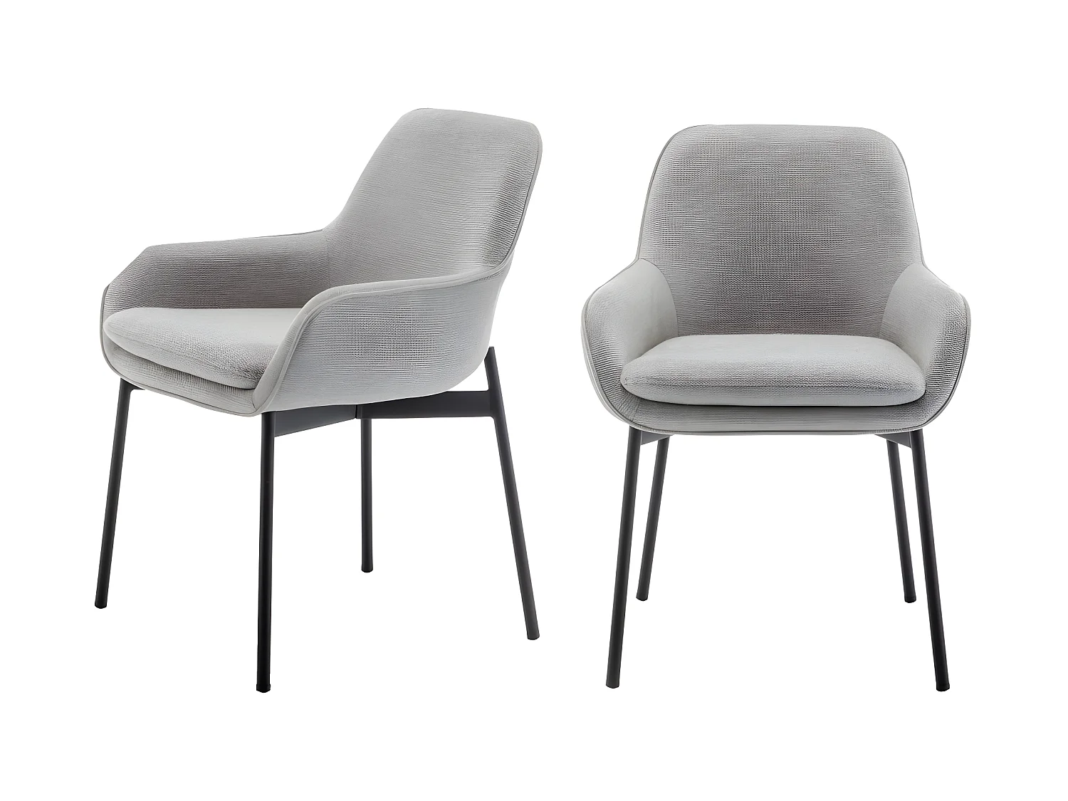 Haas - Lot de 2 fauteuils de table en tissu et métal - Gris clair