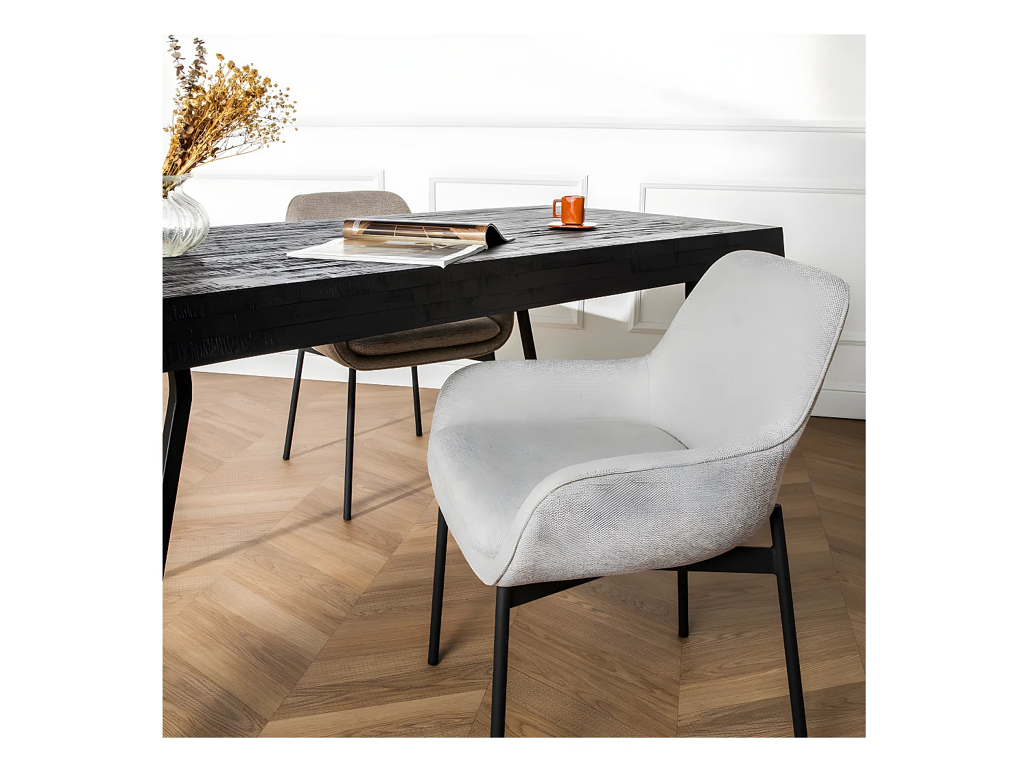 Haas - Lot de 2 fauteuils de table en tissu et métal - Gris clair