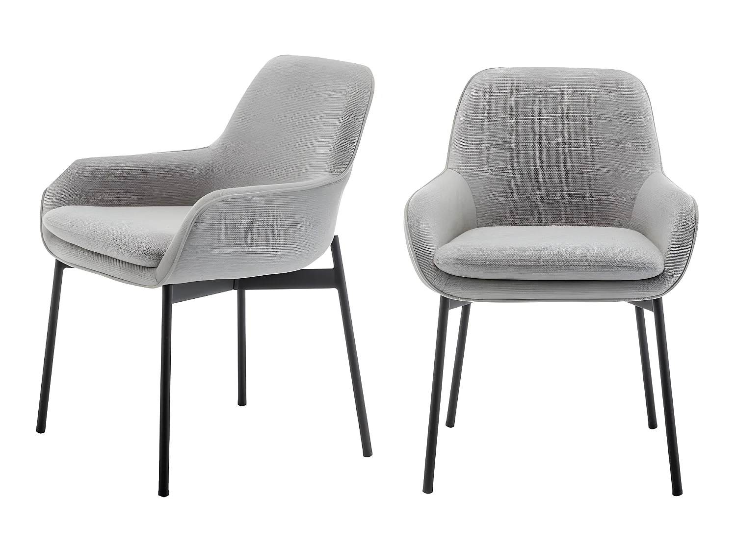Haas - Lot de 2 fauteuils de table en tissu et métal - Gris clair