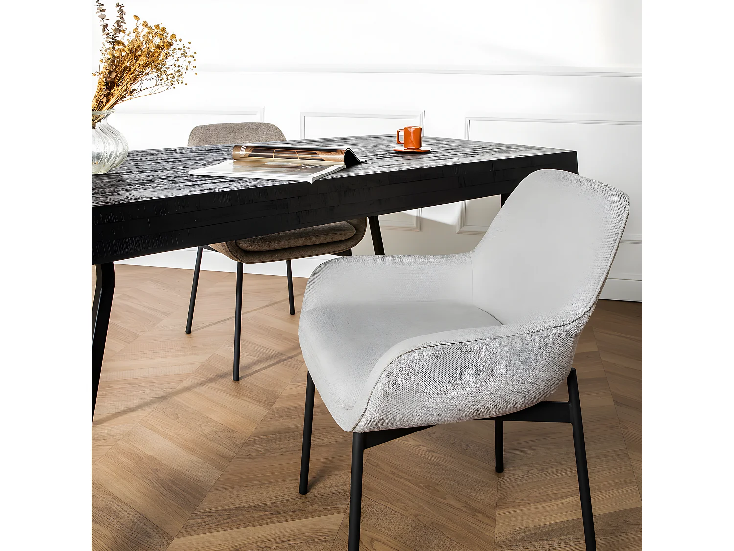 Haas - Lot de 2 fauteuils de table en tissu et métal - Gris clair