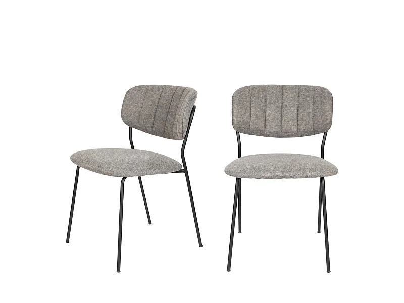 Jolien - Lot de 2 chaises en tissu et métal pieds noirs - Gris