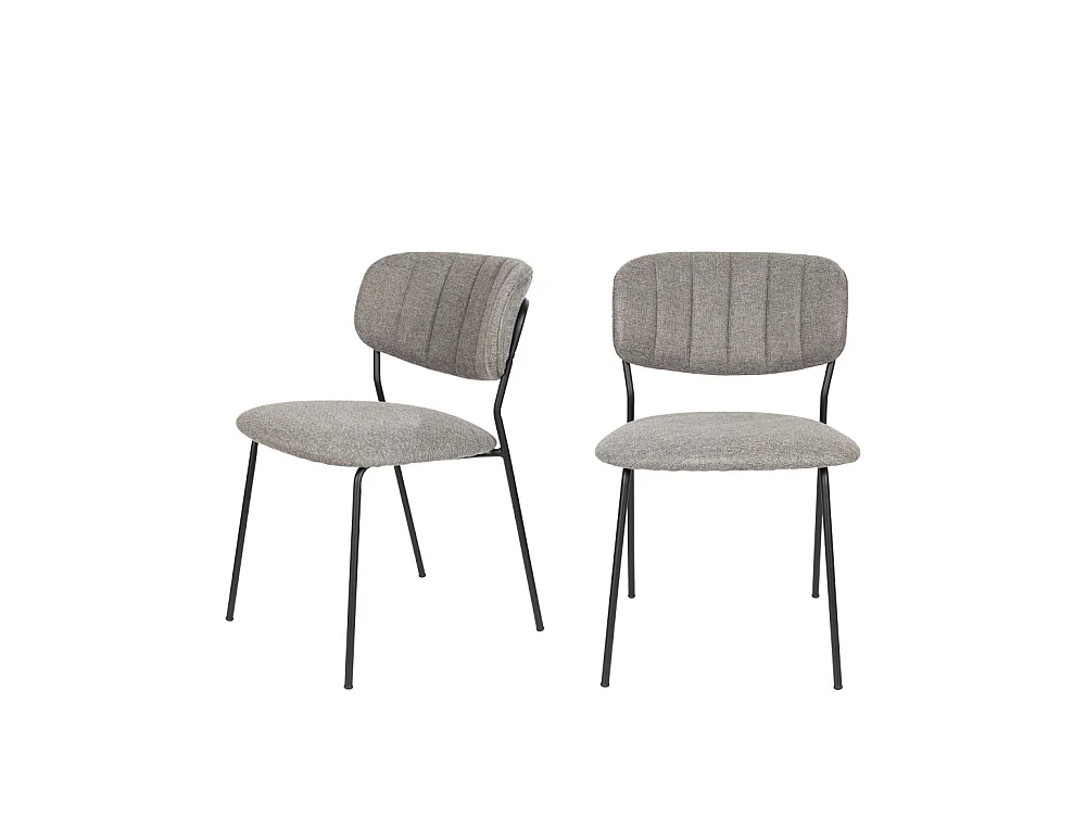 Jolien - Lot de 2 chaises en tissu et métal pieds noirs - Gris