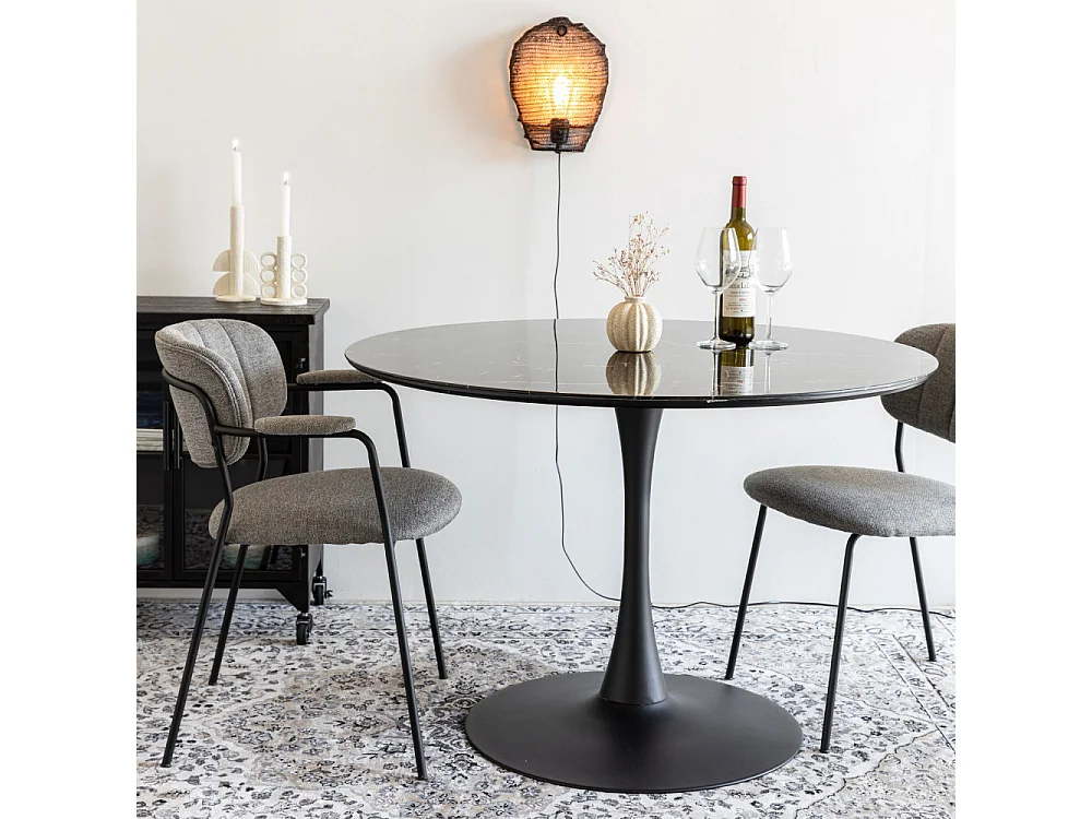 Jolien - Lot de 2 chaises en tissu et métal pieds noirs - Gris