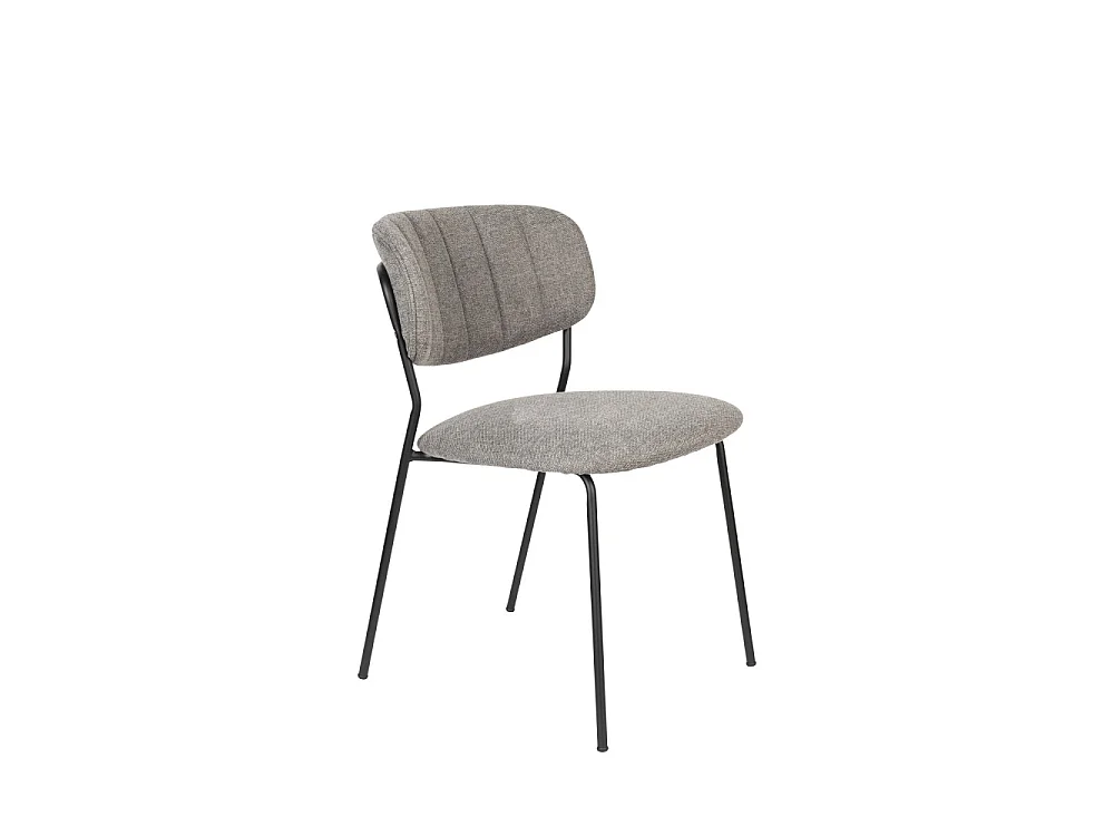 Jolien - Lot de 2 chaises en tissu et métal pieds noirs - Gris