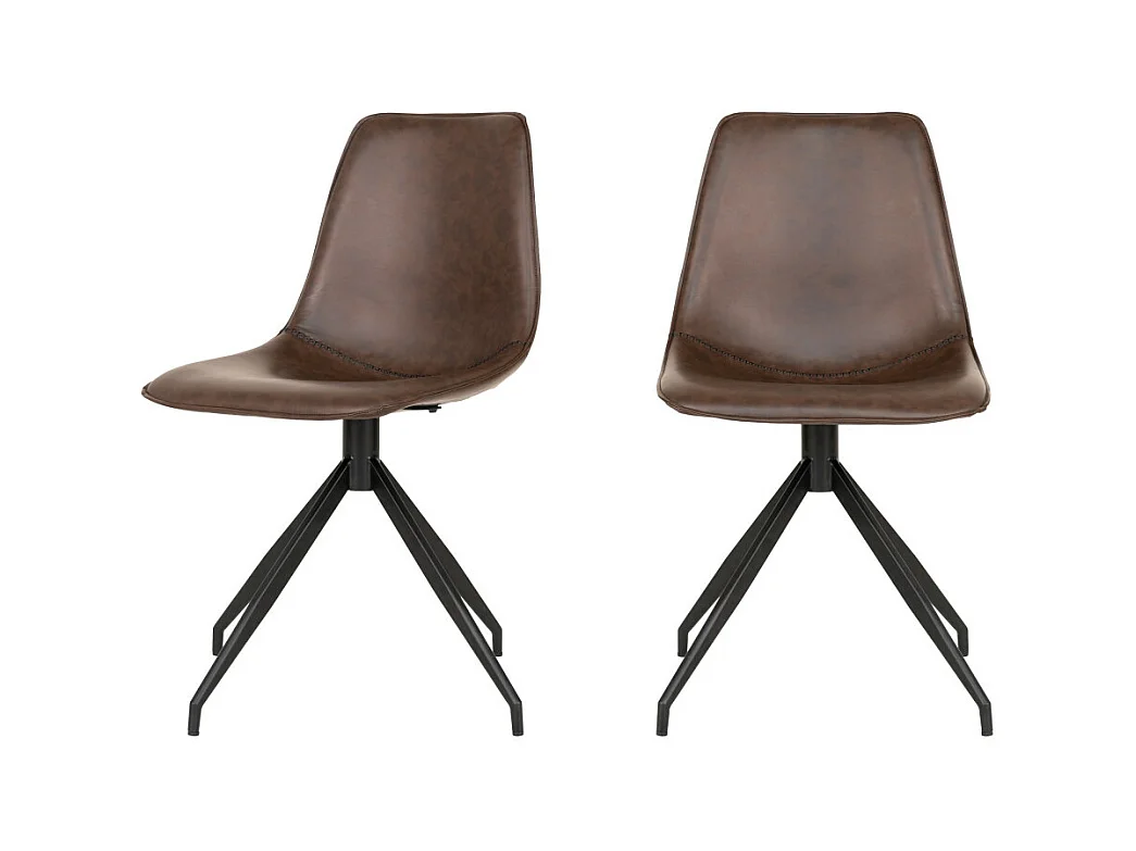 Silla de comedor de cuero sintético con pivote de color marrón oscuro con pies negros