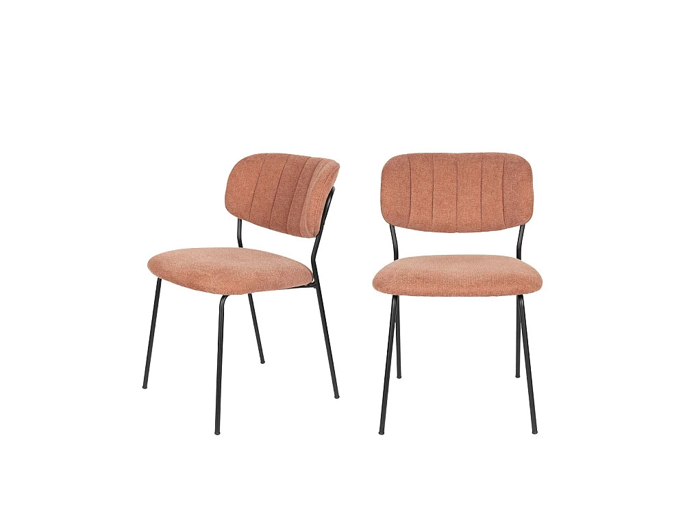 Jolien - Lot de 2 chaises en tissu et métal pieds noirs - Rose